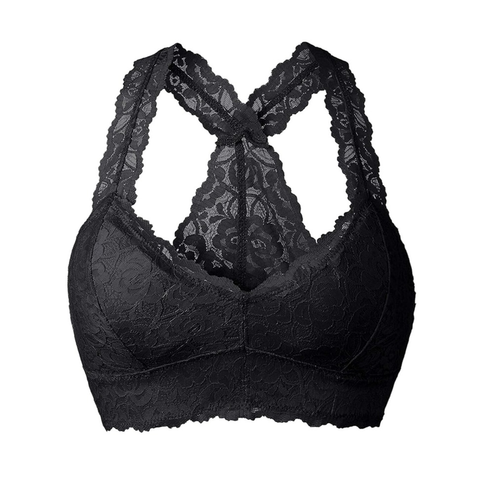 YIANNA‎ Black Floral Lace Padded Racerback Bralette Medium | NWOT